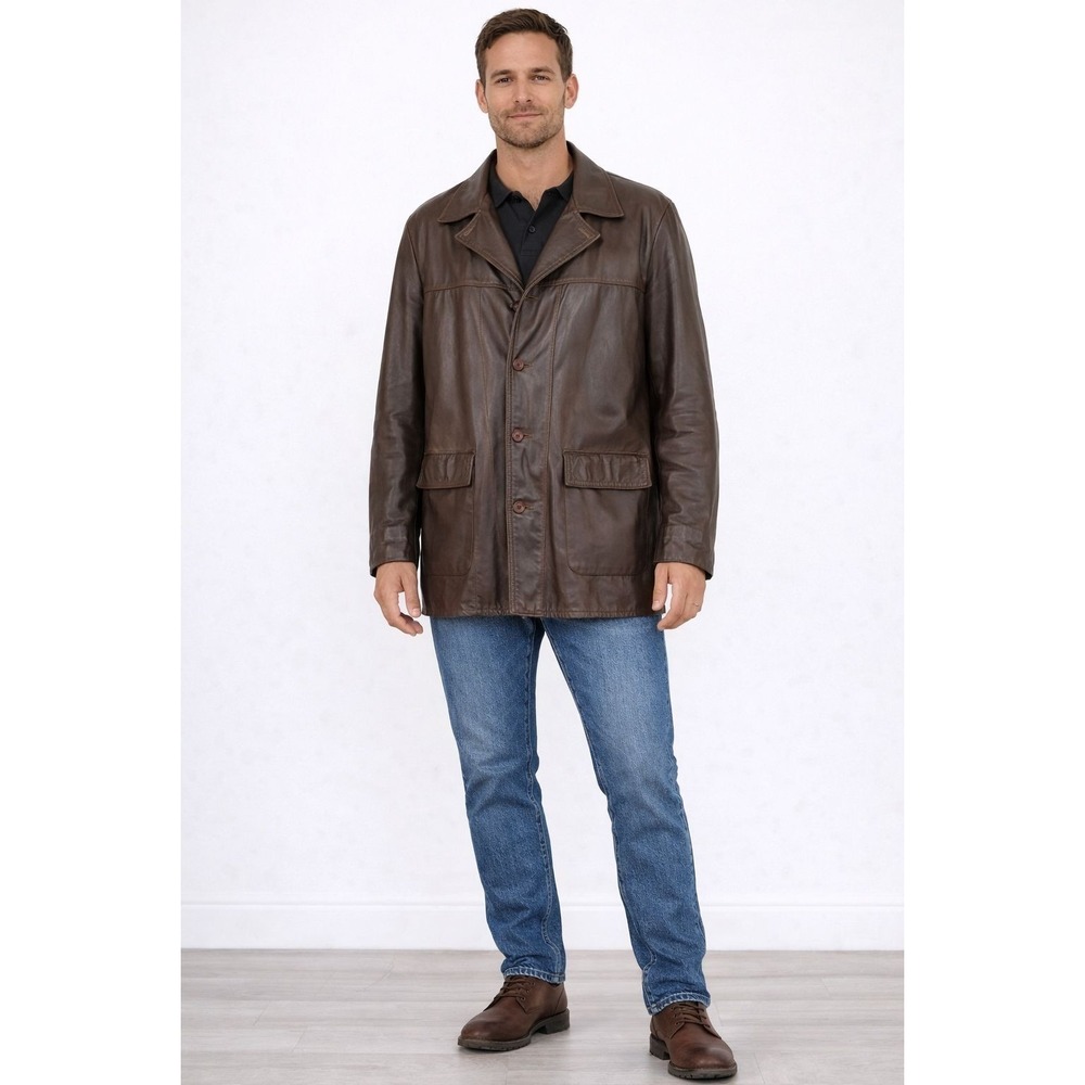 EDDIE BAUER Premium Quality Goose‎ Down Leather Coat Men's 42 Vintage USA MADE